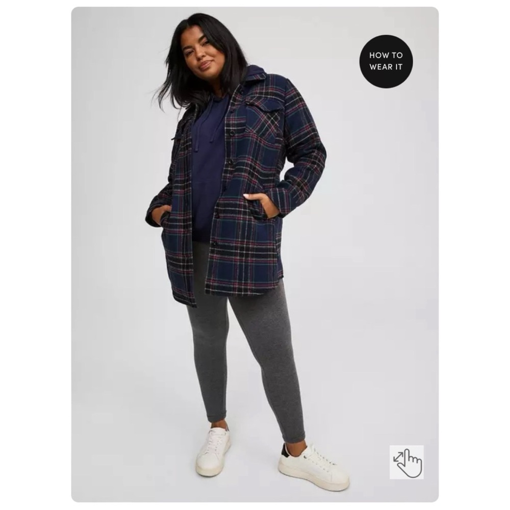 NEW Torrid 3 Cotton Brushed Midi Shacket, May Plaid Peacoat